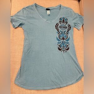 Harley Davidson aqua blue v-neck t-shirt bling women S Crystal River FL